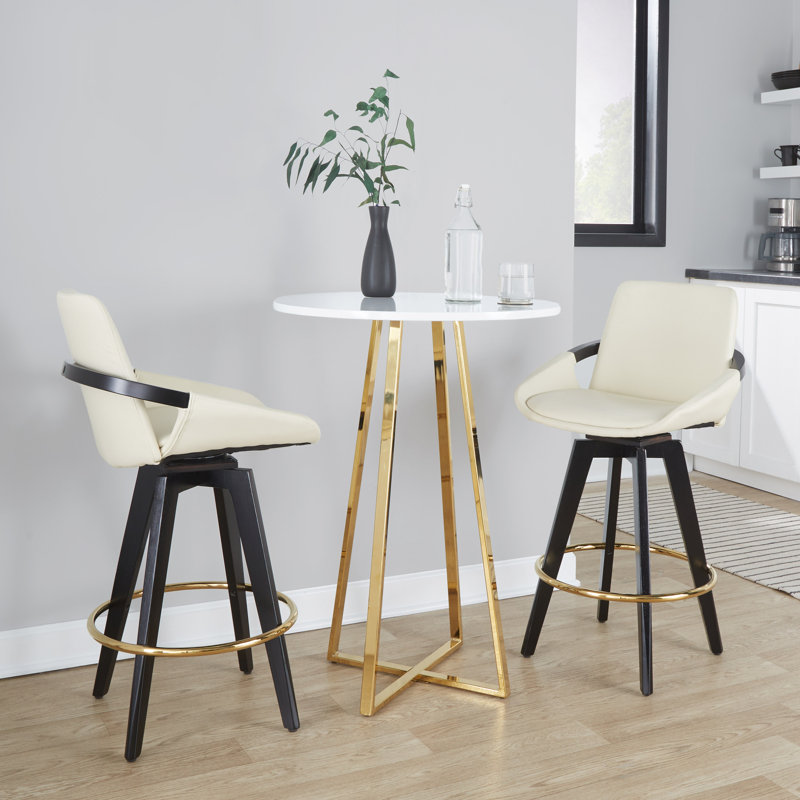 Tabouret de comptoir à hauteur fixe 26 "avec repose-pieds rond Whitacre, Blanc cassé