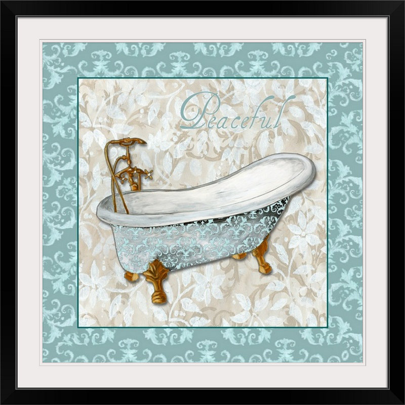 «Musser Bath Tub with Blue Tile Border» par Megan Duncanson, reproduction d'art, H 24 po x l 24 po x P 1 po, Cadre noir