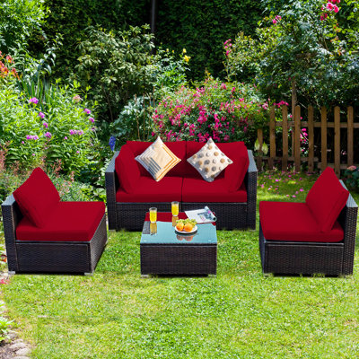 Ensemble de conversation modulaire en rotin avec coussins