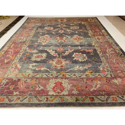 Tapis Oushak rétro noué à la main de conception unique 9 pi 6 po x 12 pi 4 po Anatolian