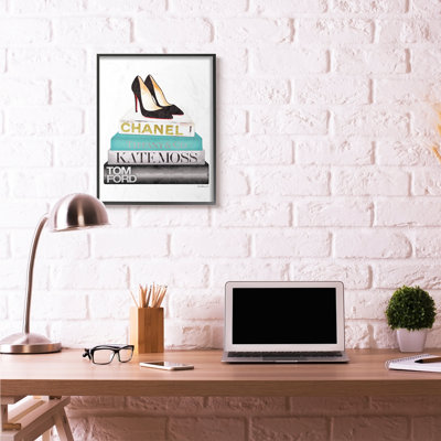 " Fashion Designer Shoes Bookstack Blue Black Watercolor "