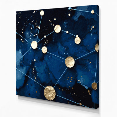 «Sci Fi Minimal constellation pois», art mural sur toile bleue