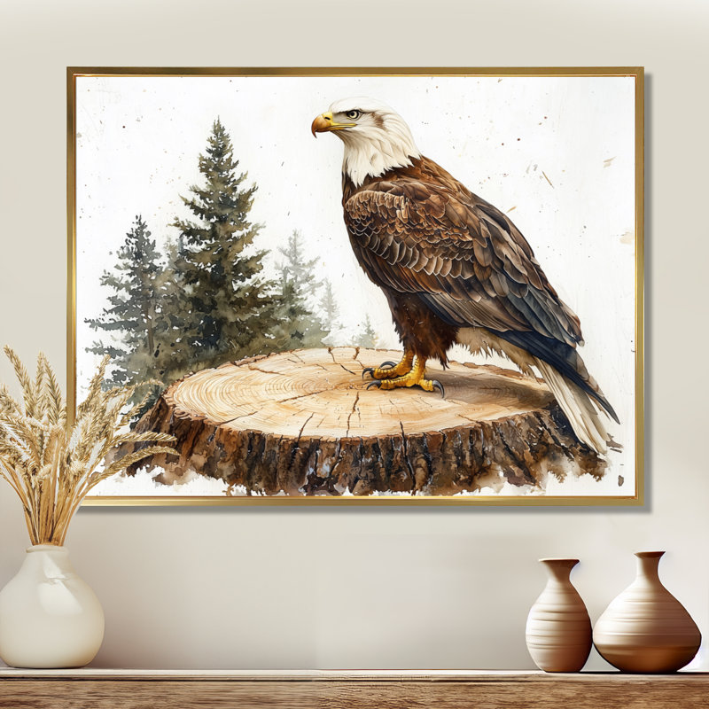 Gillean Eagle Silent Vigil In Summer - Eagle, art mural, Impression encadrée flottante, H 24 po x l 32 po, Doré