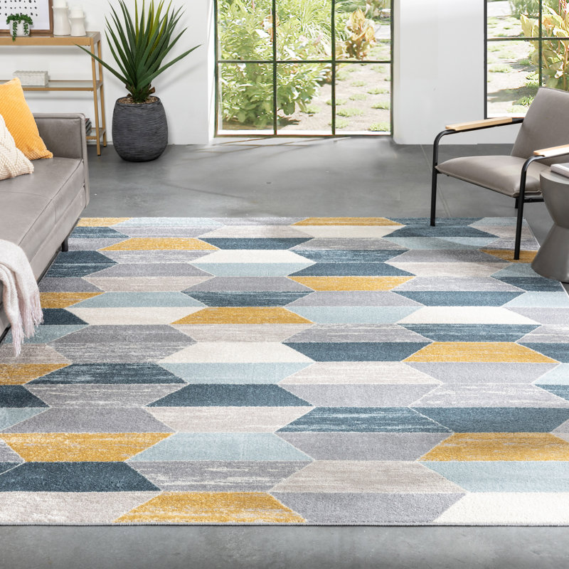 Mystic Blue Geometric Stain-Resistant Area Rug