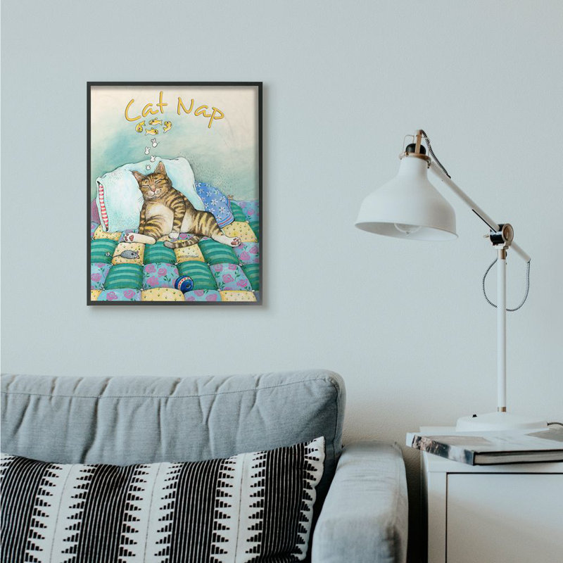 «Cat Nap» par Gary Patterson - reproduction d'art graphique, H 30 po x l 24 po, Giclée encadrée noir minuit