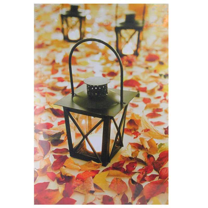 LED Lighted Fall Foliage and Lanterns Canvas Wall Art 23.5" x 15.5"