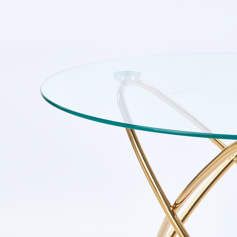 Table de salle à manger réglable avec pieds en métal doré et verre trempé, solution moderne d'économie d'espace pour le salon, surface stable et facile à nettoyer - moins de 34,98 po de largeur, 29,14 po de hauteur,