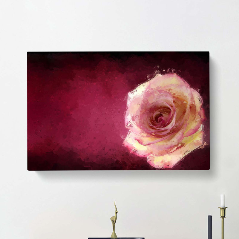 Lone Pink Rose In Abstract - Wrapped Canvas, 50cm H x 76cm W x 3cm D