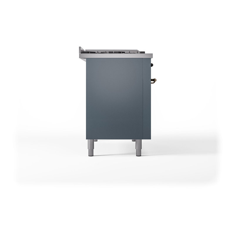 ILVE Nostalgie II Noblesse 48 in Dual Fuel Range, 8 Burner, Griddle, Liquid Propane, Blue Gray/Burnished