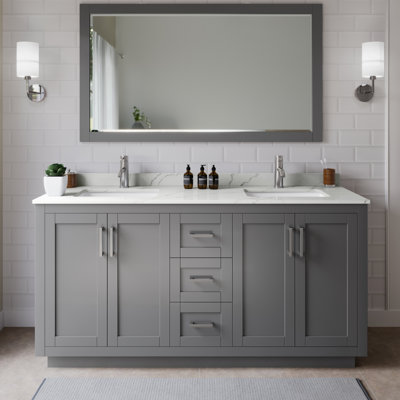 Miranda 66" Freestanding Double Bathroom Vanity with Quartz Top with 58" Mirror