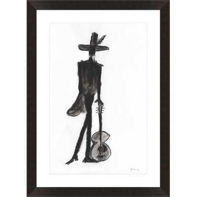 Traveling Musician Framed Watercolour Painting Print