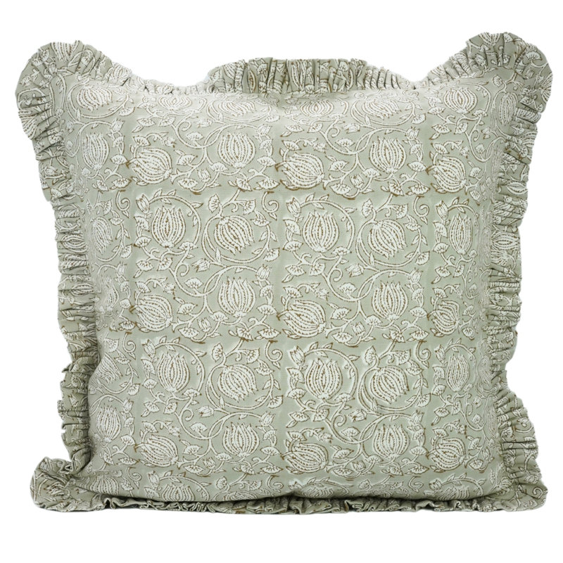 Housse de coussin en coton fabriqué à la main Fab divine, volants gris 18 po x 18 po, housse de coussin à volants