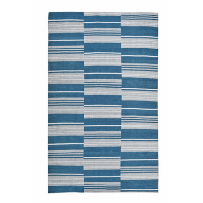 Boulder 5X8 Indoor Outdoor Handwoven Stripe Blue Area Rug By Classic Home