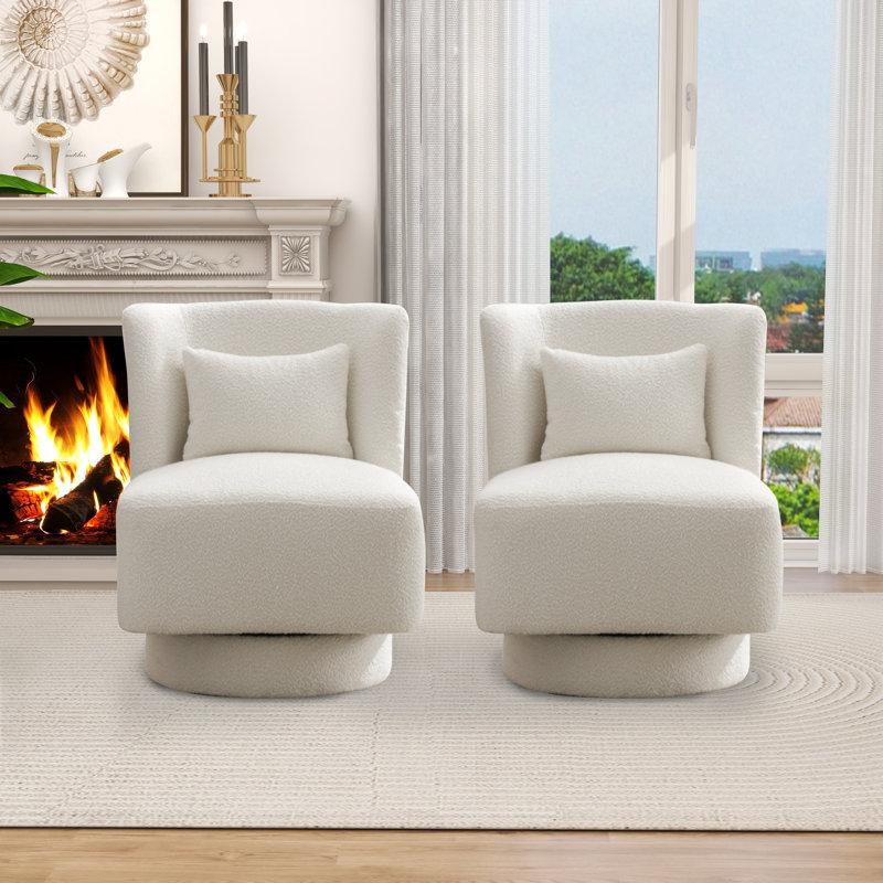 Ollia Upholstered Swivel Slipper Chair, Ivory 100% Polyester