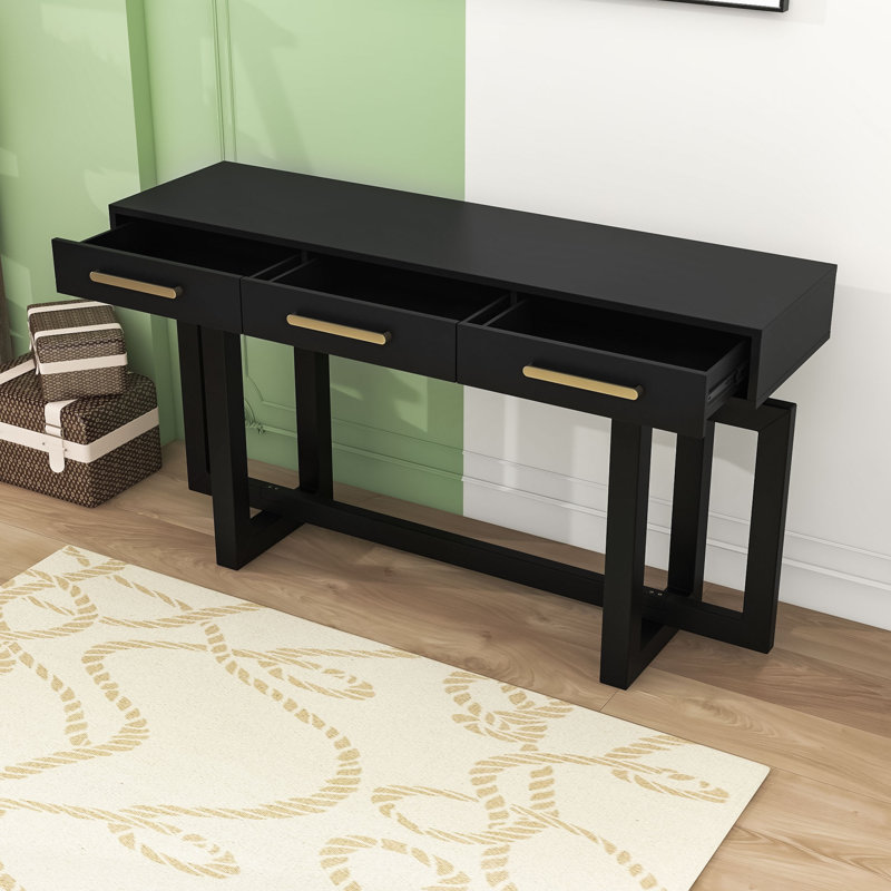 Wood Console Table with Three Drawers, Black
