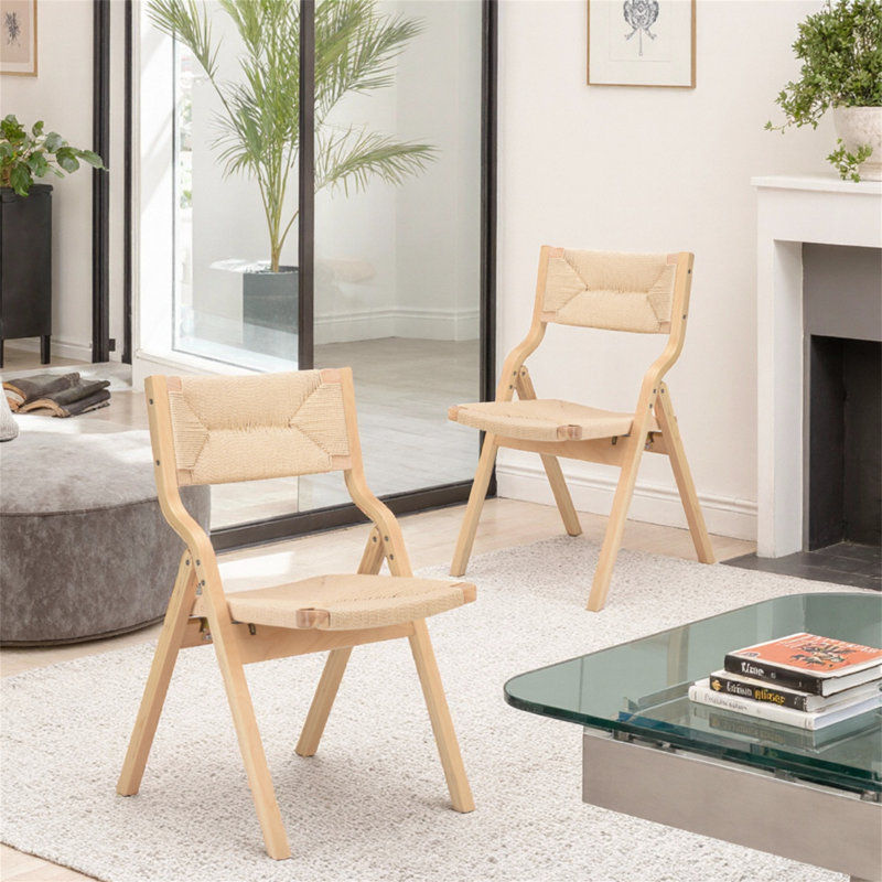 Chaises de salle à manger avec siège tissé et dossier en filet (ensemble de 2), Naturel, Naturel