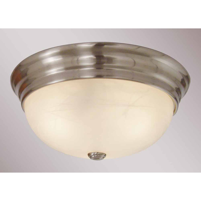 2-Light Indoor 13"W Brushed Nickel Simple Round Flush Mount with White Alabaster Glass Bowl Shade, Brushed Nickel