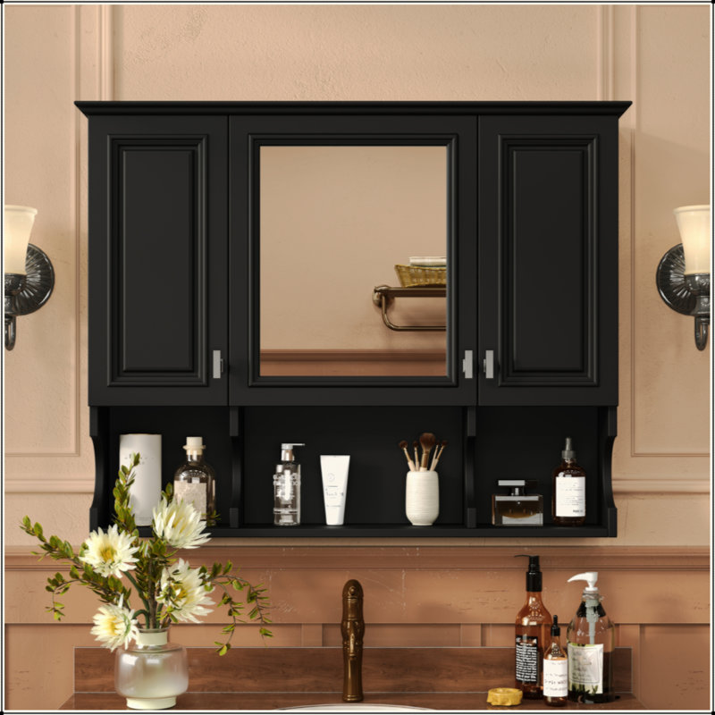 Armoire à pharmacie murale 35 po x 28 po, armoire de salle de bain moderne avec miroir, armoire à miroir avec tablettes ouvertes