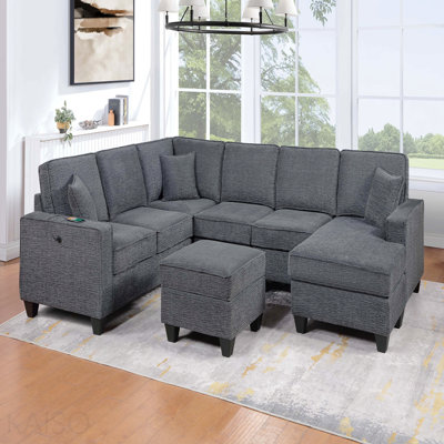 Causeuse de style contemporain avec accoudoir à gauche et 5 pièces de style contemporain avec accoudoirs gauches et coins usb
