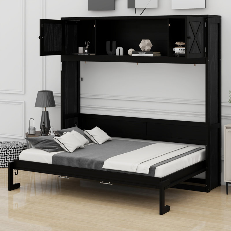 Lit escamotable avec armoires de rangement, Noir