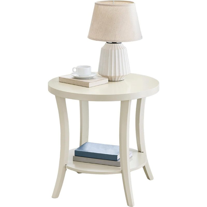 Table de bout ronde contemporaine avec tablette - blanche - ronde / avec tablette / style contemporain