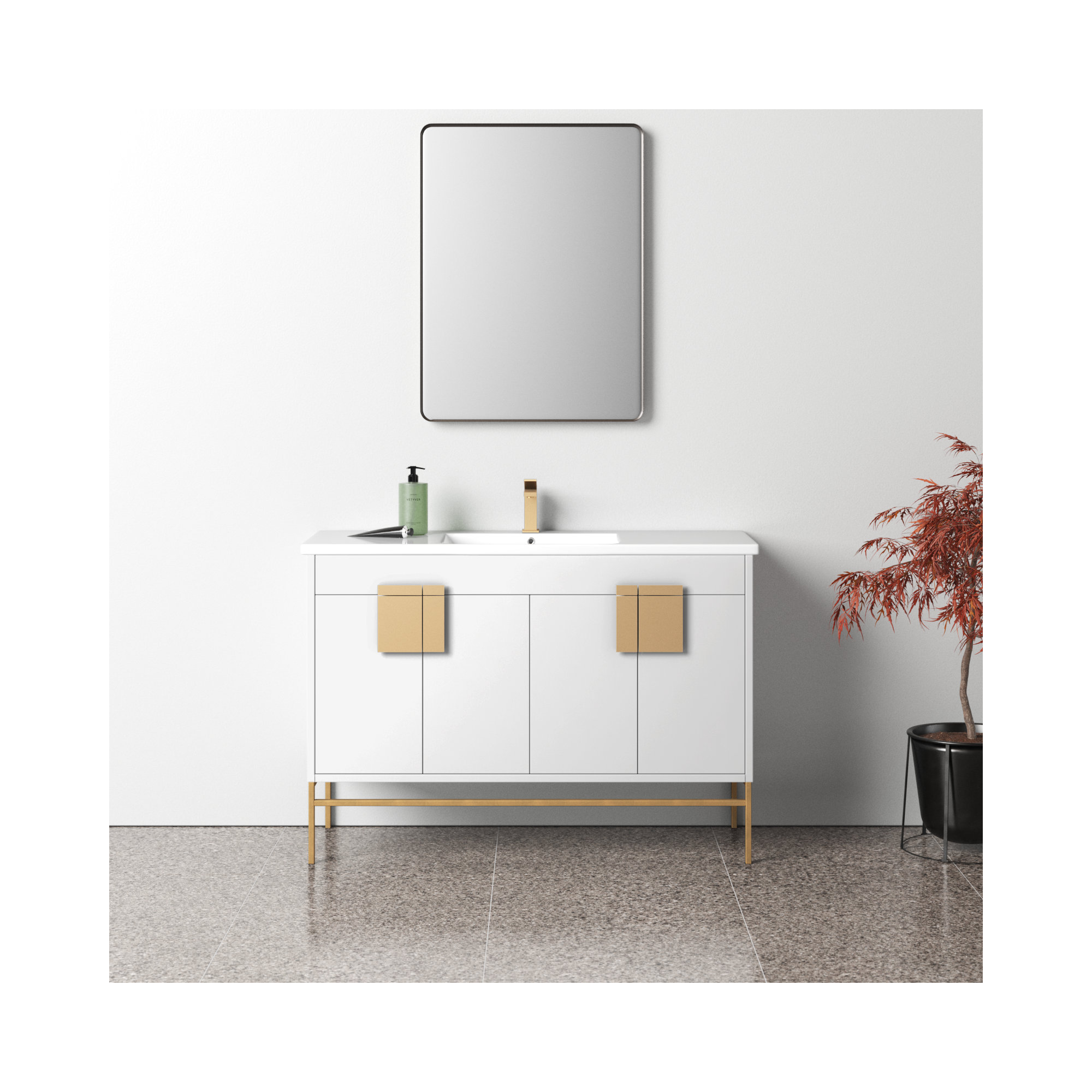 Maisie 48'' Single Bathroom Vanity, White, Satin Brass