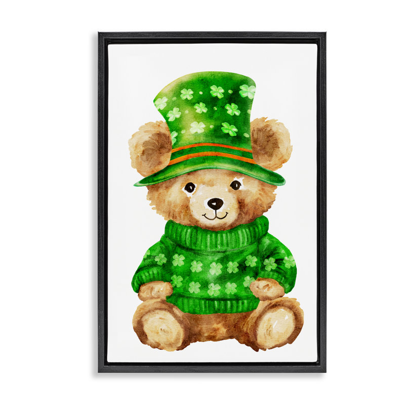 Cadre flottant d'ours St. Patty's Day, design par Amy Hall, Cadre flottant noir de jais, H 25 po x l 17 po