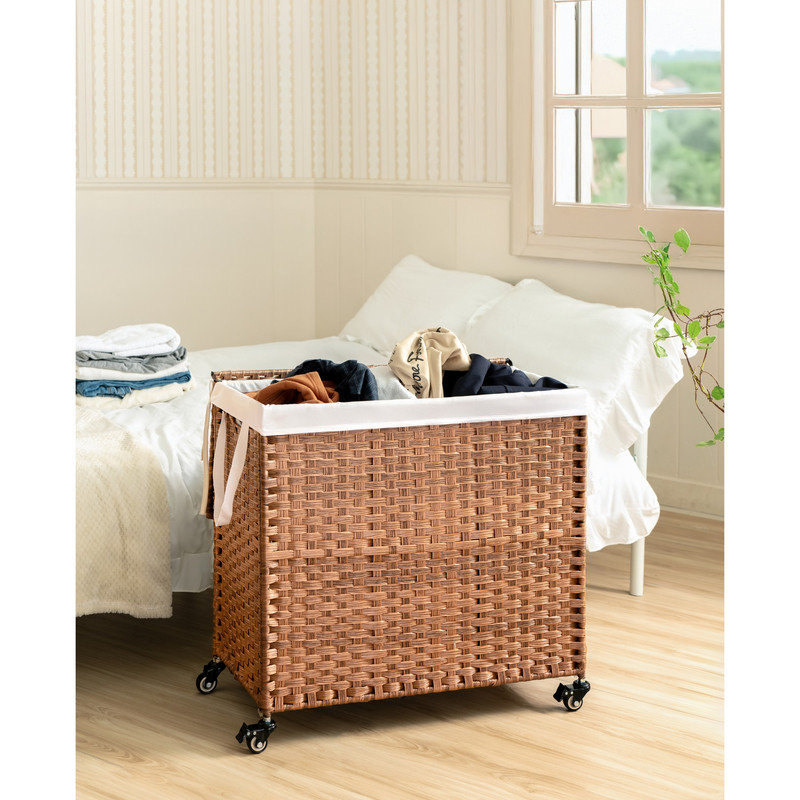 Natural Wicker Laundry Hamper with Lid and Removable Bags