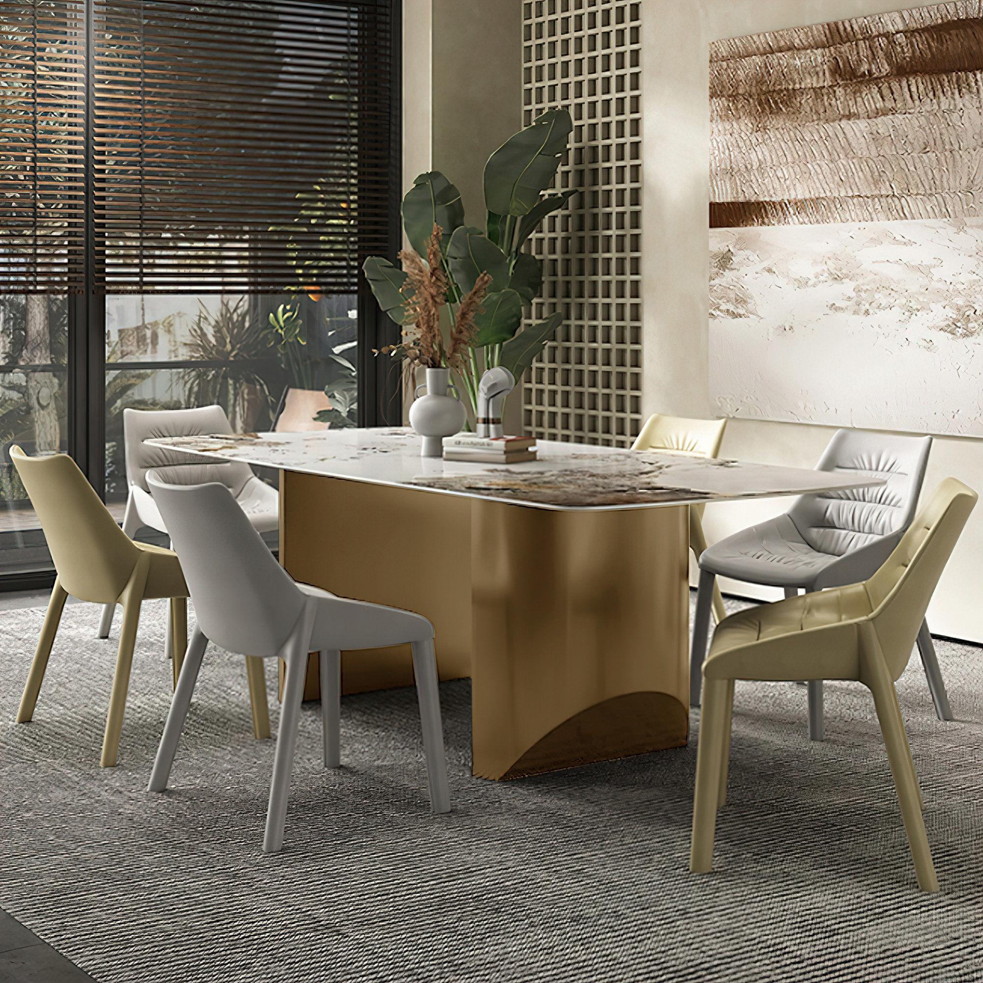 Everly Quinn Hugette Modern Sintered Stone Top Rectangular Dining Table ...