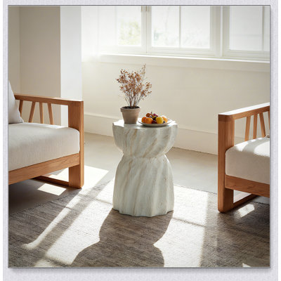 Cement Outdoor End Table For Patio And Garden, Faux Terrazzo Accent, Modern Round Side Table, Durable And Weatherproof