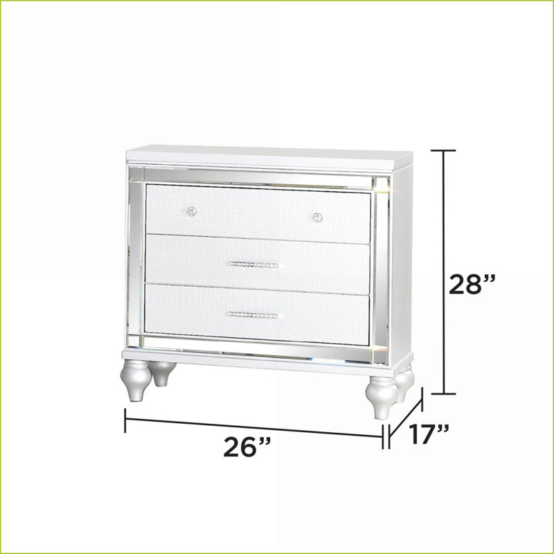 Sterling Modern White Mirror Framed 3-Drawer Wood Nightstand, White