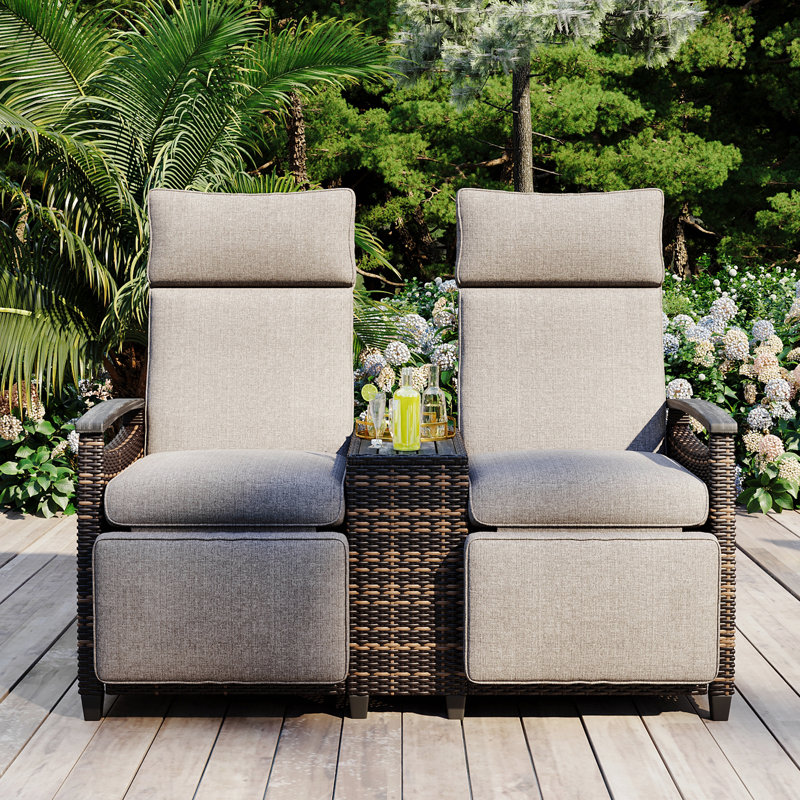 2 - Person Seating Recliner Outdoor Chaise Lounge Set With Storage And Cushions, Brown