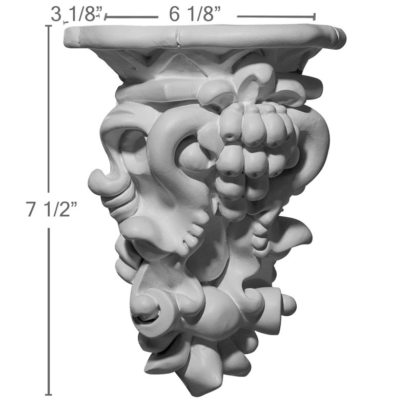 Endurathane Olive Cluster Corbel, 6 1/8"W x 3 1/8"D x 7 1/2"H, Factory Primed