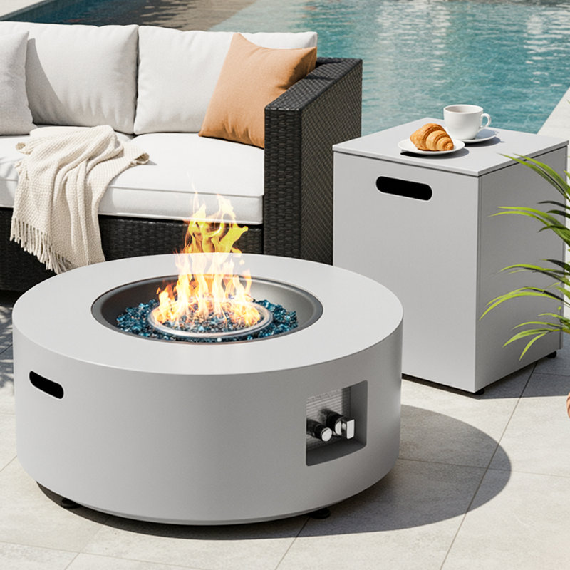 30 in Propane Fire Pit Table Set,2 in 1 Round Patio Heater Table, 50,000 BTU, Adjustable Legs, Outdoor Gas Firepit, for Backyard, Garden, Pool, Balcony