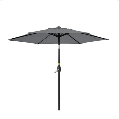 Parasol de marché gris de 7,5 pieds avec levage et inclinaison à manivelle. Auvent résistant aux rayons UV convenant aux piscines, aux cours et aux patios (base non incluse)