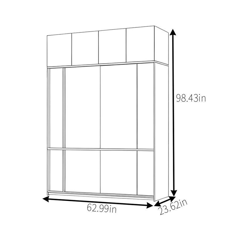 Garde-robe simple à pousser et tirer rétro, H 98,43 po x l 62,99 po x P 23,62 po