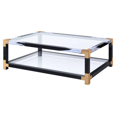 Table basse moderne avec tablette en verre et structure en métal pour le salon