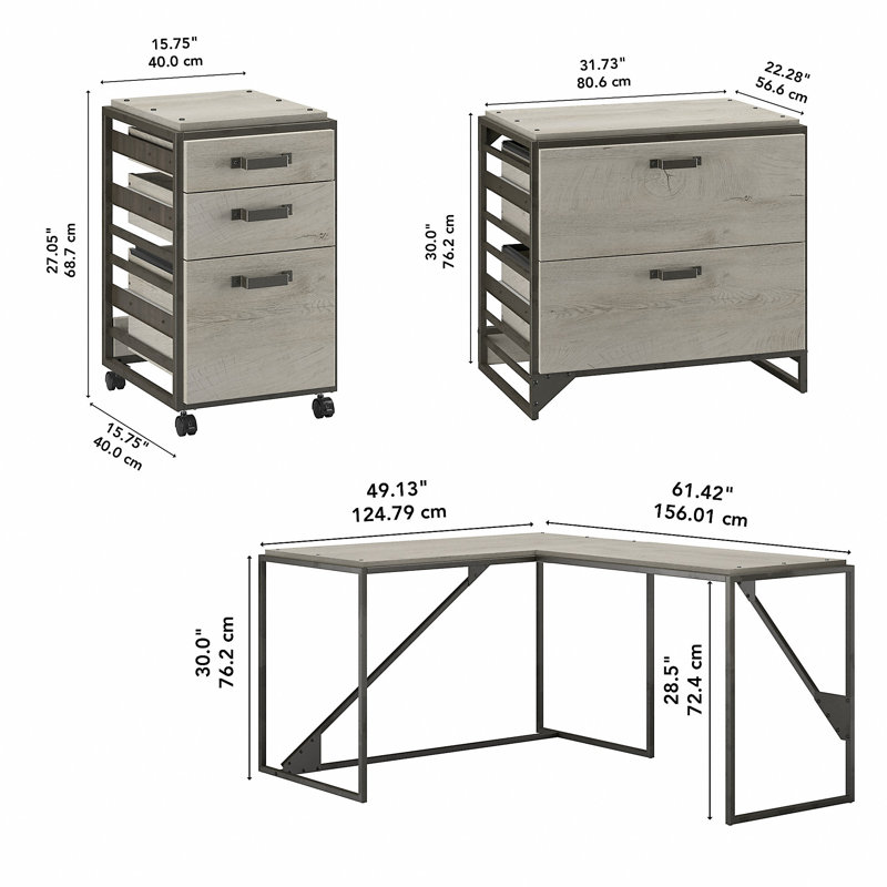 Ensemble de bureau et classeur Hairston, Blanc chalet