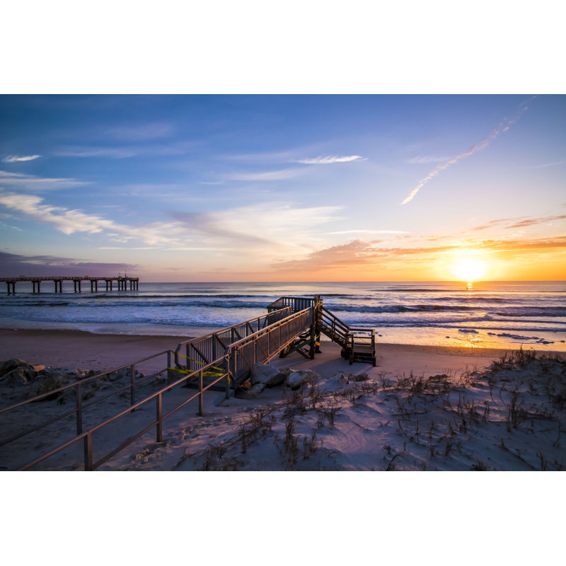 Sunrise Over A Life Guard Tower In St. Augustine - Wrapped Canvas Print, 30cm H x 46cm W