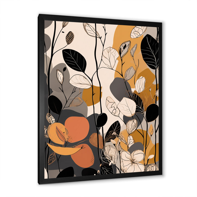 «Retro Terracotta Wildflowers Illustration I», reproduction sur toile, H 40 po x l 30 po x P 1,5 po, Cadre simple noir