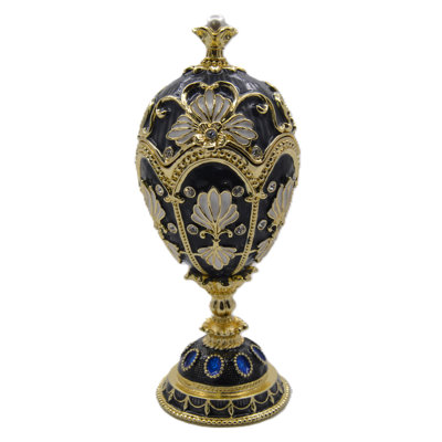 Boîte à bijoux en forme d'œuf, grand format, à motif floral, ornée de pierres précieuses, d'émail et de cristaux autrichiens