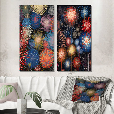 Spectacle de feux d'artifice colorés - ensemble d'art mural sur toile 2 pièces