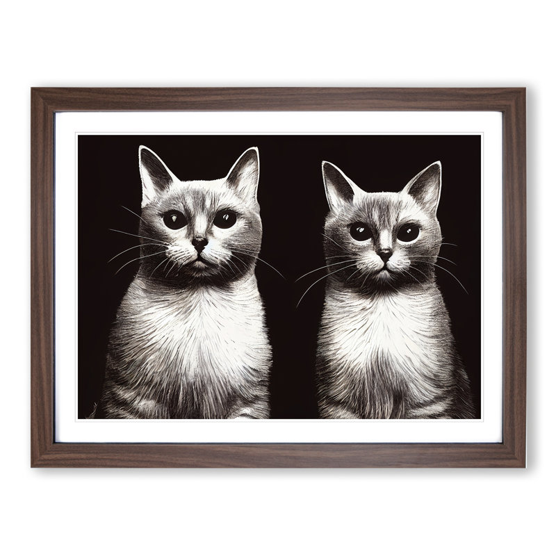 Two Cats Vol.2 - Framed Print, 25cm H x 34cm W x 2cm D, Walnut Framed