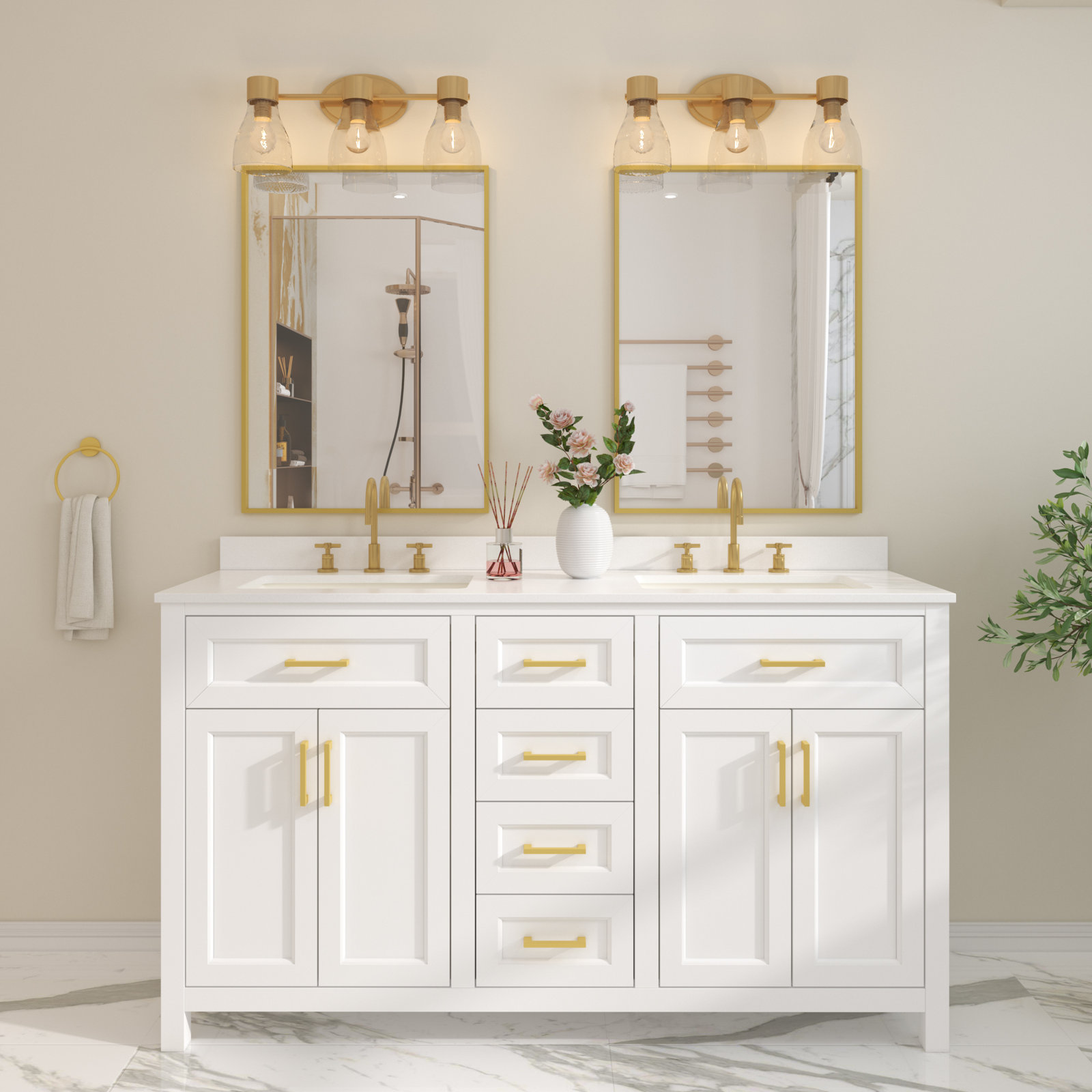 Jessa Dimmable Vanity Light, Brushed Brass, 3