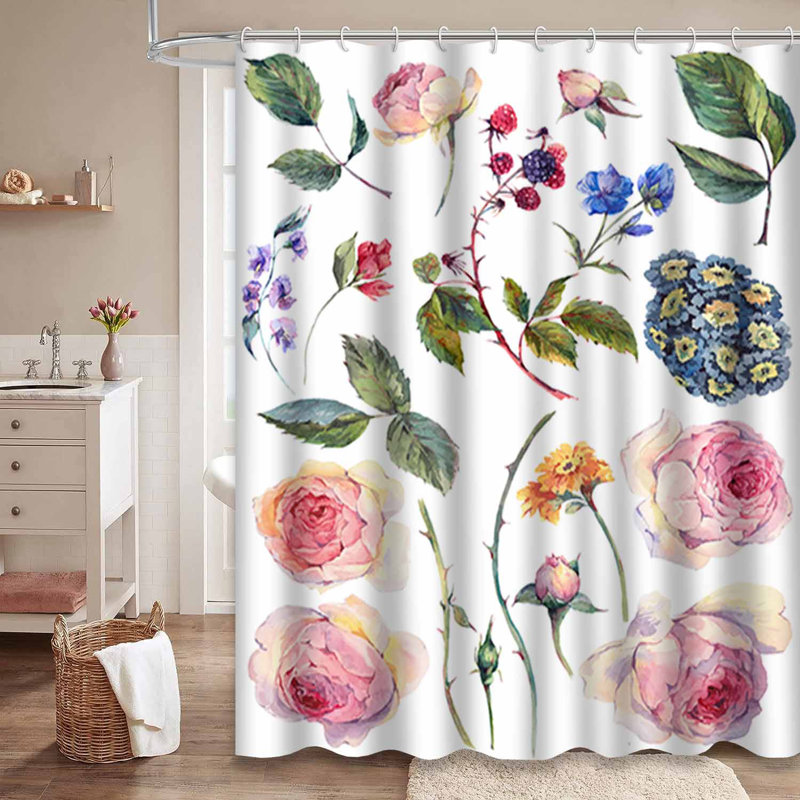 Aquarelle rétro, roses anglaises, branches, fleurs, fleurs sauvages avec 12 crochets, L 72 po x l 72 po
