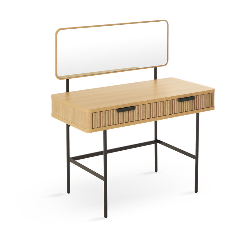 Alder Two Drawers Dressing Table with Mirror, Oak