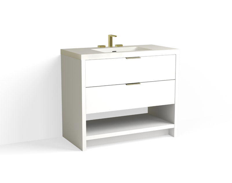 Vue 42" W Freestanding Single Bathroom Vanity, Polished Nickel, Matte White/Single, Biondo
