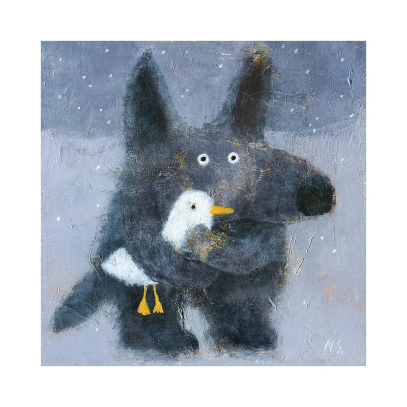 The Wolf Hugs The Duck by Natalia Shaloshvili - Painting on Canvas, 30.48cm H x 30.48cm W x 1.91cm D, Wrapped Canvas