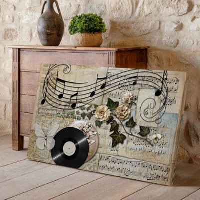 Canvas A Vintage Inspired Collage Featuring A Textured Background Of Aged Wall Art Sheet Music And Newspaper Snippets With A Warm Canvas Wall Art