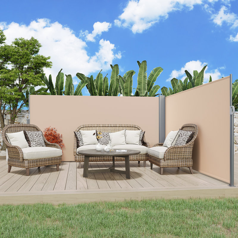 AECOJOY 123 " W x 113 " D Polyester Cover Retractable Awning, Beige